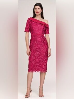 JS Collections, Fay Asymmetric Cocktail Sheath, Cerise, Sz 4